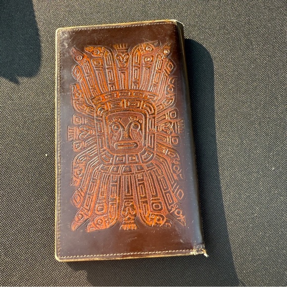 Vintage Embossed Brown Leather Wallet checkbook - Picture 2 of 5